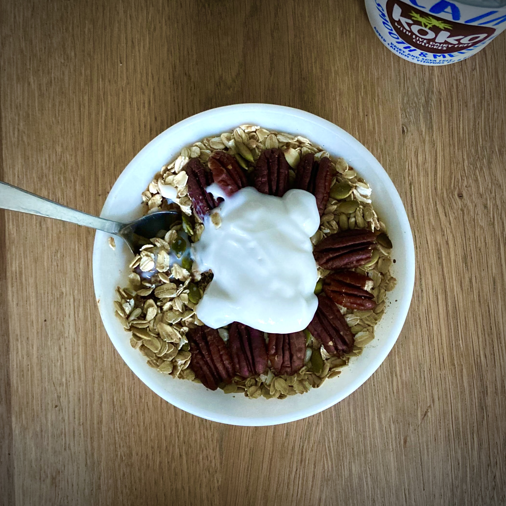 healthy breakfast crumble with coconut yoghurt